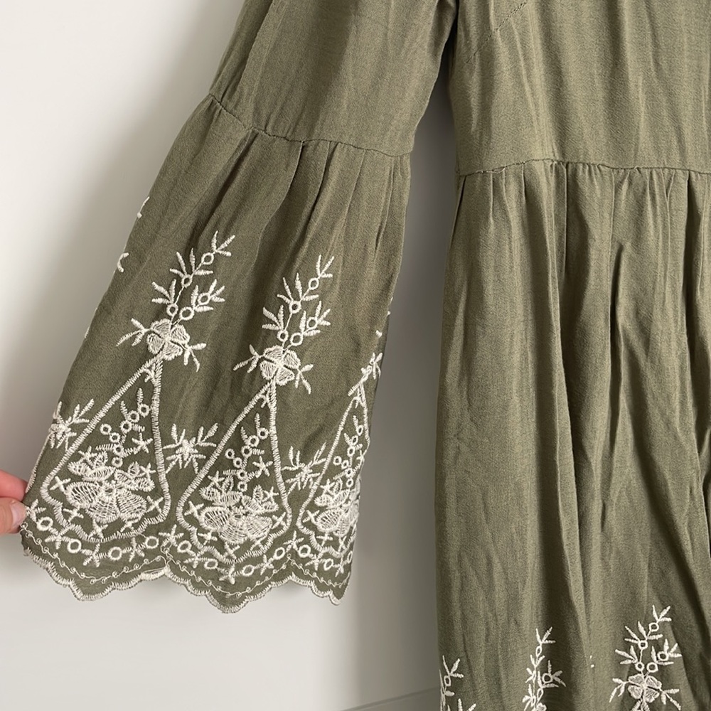 Blue Rain Olive Green Embroiderer Floral Midi Length Dress, Size Small - Picture 6 of 6